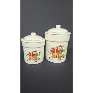 Cindy Sims Treasure Craft Stoneware Cookie Jar Set 2 Strawberry Basket USA